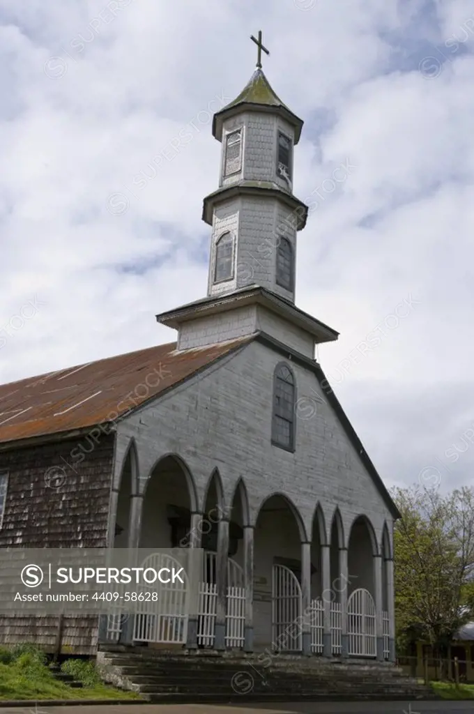 Chile. Chiloe island. Church of Dalcahue. Wooden church. World Heritage Site.