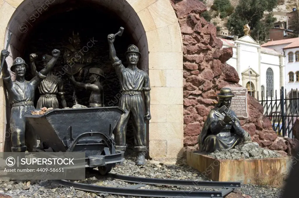 Bolivia. Oruro city. Mining memorial and the Sanctuary of the Virgin of the Socavón..