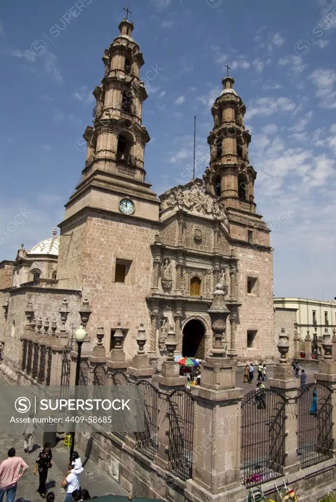Mexico.Aguascalientes.Basilica Cathedral Nuestra Señora de La Asunción.Baroque the eighteenth century.Façade..
