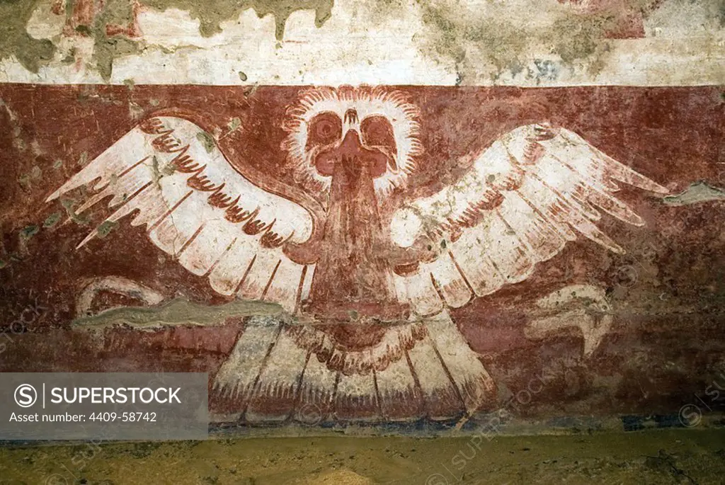 Archeological site of Teotihuacan (100BC-AD700).UNESCO World Heritage Site.Mural painting in Tetitla. Mexico..