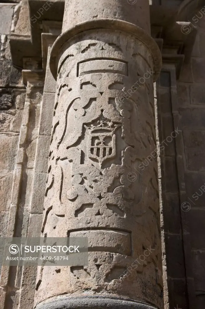 Peru. Cusco city. Church of La Merced.detail of the facade.