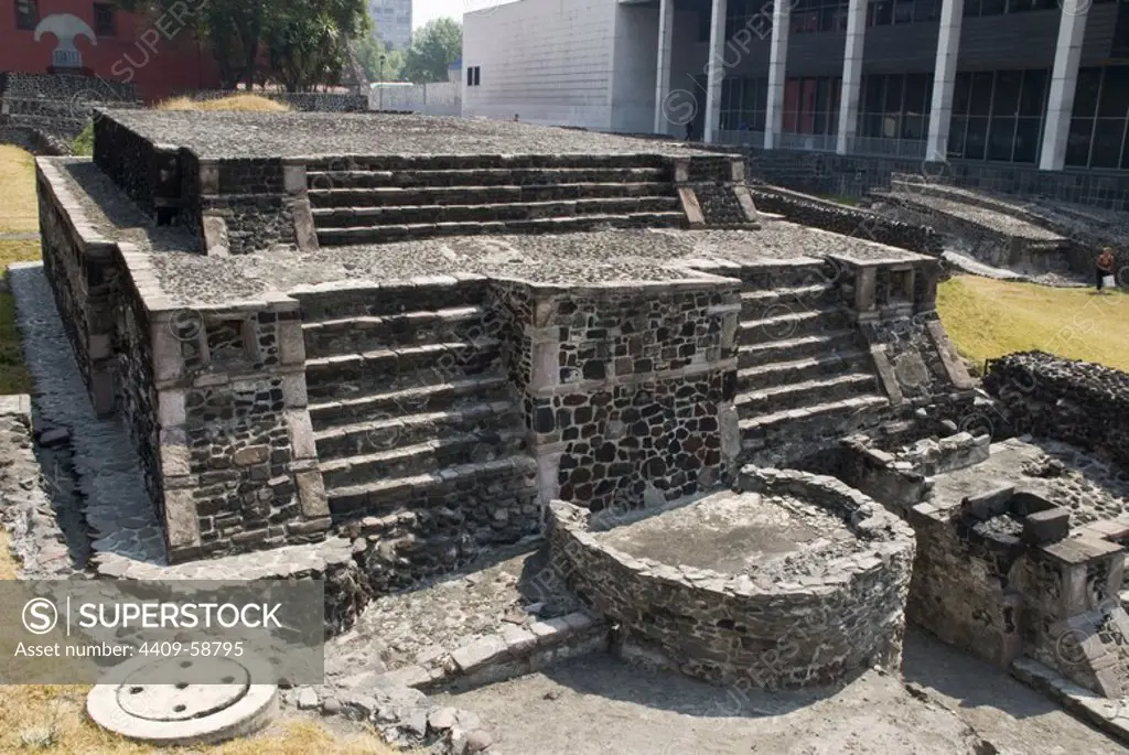 The Aztecs Ruins of Temple of Ehécatl-Quetzalcóalt in Archaeological Site of Tlatelolco.Mexico City..