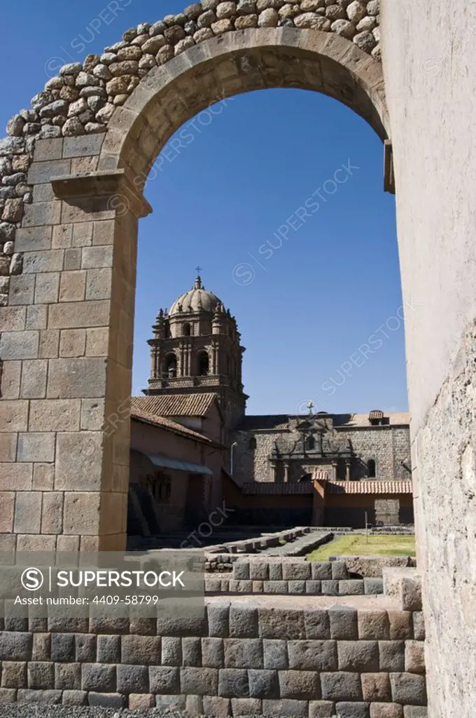 Peru. Cusco city. Ruins of Kusicancha and the Church of Santo Domingo..