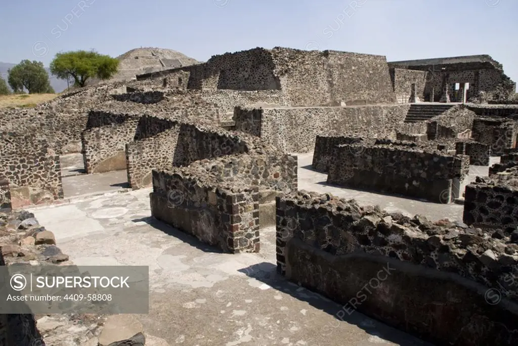 Archeological site of Teotihuacan (100BC-AD700).UNESCO World Heritage Site.The Palace of Jaguars and the Pyramid of The Moon. Mexico..