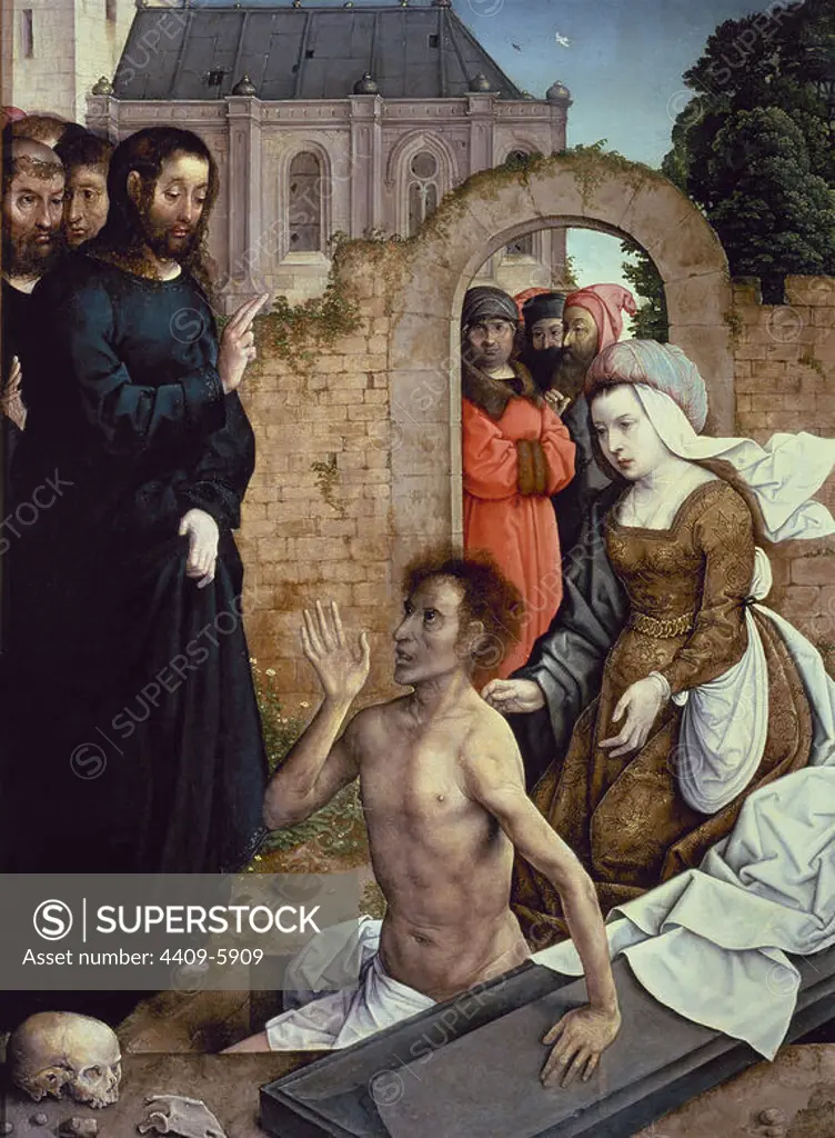 'The Resurrection of Lazarus', 1514-1519, Oil on wood, 110 x 84 cm, P02935. Author: JUAN DE FLANDES. Location: MUSEO DEL PRADO-PINTURA. MADRID. SPAIN. JESUS. LAZARUS OF BETHANY. MARTA DE BETANIA S I.