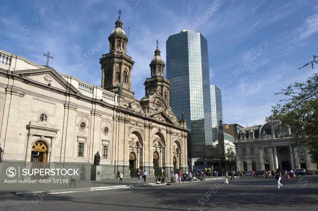 Santiago de Chile. Plaza de Armas and The Metropolitan Cathedral of Santiago (1748-1800). National Monument..