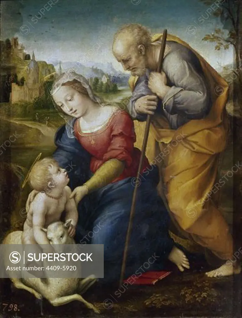 The Holy Family with a Lamb. Madrid, Prado museum. Author: RAPHAEL. Location: MUSEO DEL PRADO-PINTURA, MADRID, SPAIN.
