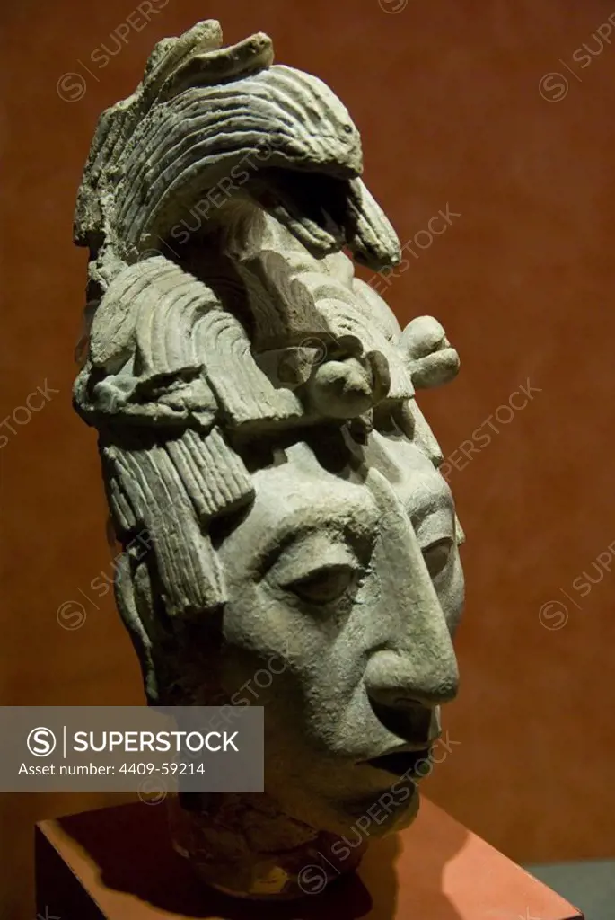 Mexico.Mexico city.National Museum of Antropology.Maya culture.Stucco head of the funerary crypt of Pakal King of Palenque in Chiapas..