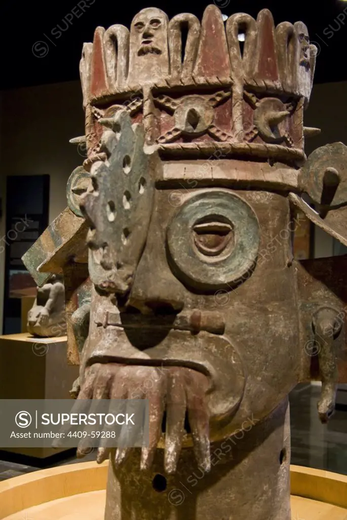 Mexico.Mexico city.National Museum of Antropology.Tajin culture.Ceramic head of the God of Storms.