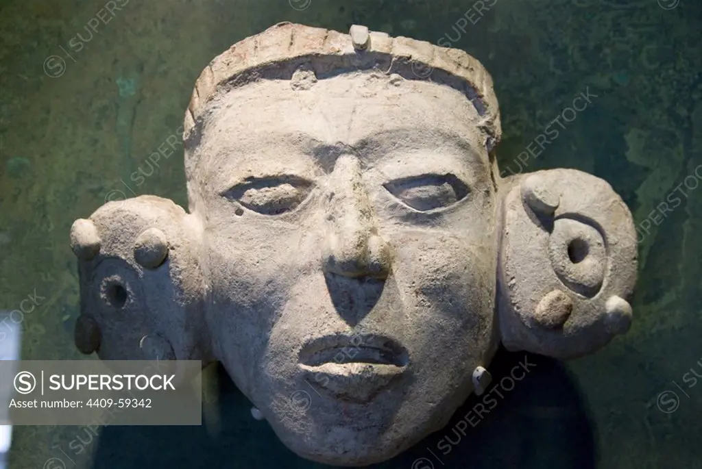 Mexico.Mexico city.National Museum of Antropology.Maya culture.Late classic period ceramic (600-800 AC).Stucco head..
