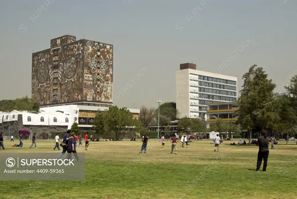 Mexico. Mexico city.University city. Central Library of National Autonomous University of Mexico. Murals of Juan O Gorman.