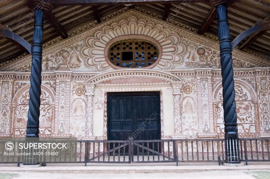 Bolivia. Santa Cruz. Colonial Church of San Rafael (Chiquitania). Old Jesuit Mission(1695). UNESCO World Heritage Site.Mural paintings.