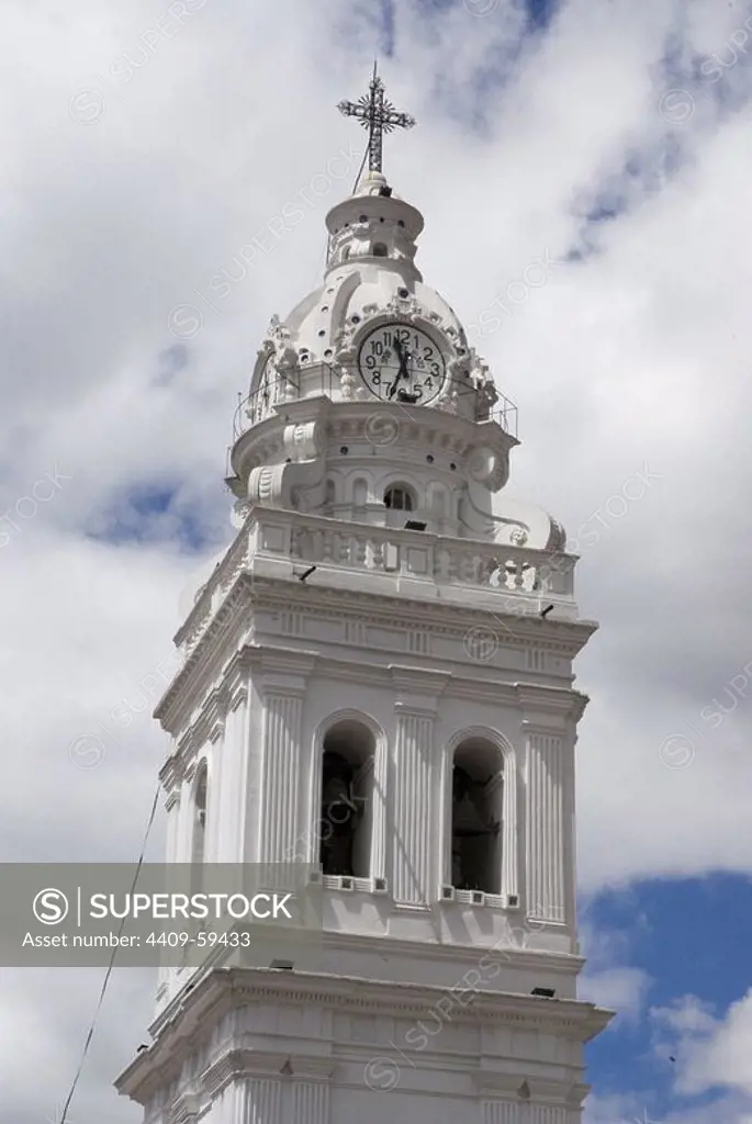 Ecuador.Quito.Historical center.Square of Santo Domingo.Church of Santo Domingo (XVI_XVII century). Bellfry.