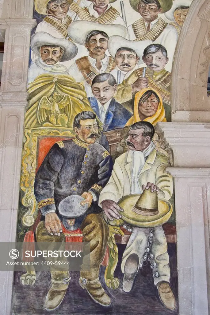 Mexico.Aguascalientes.Palace of Gobierno.Murals of O. Barra Cunningham.Relating to the history of Mexico.