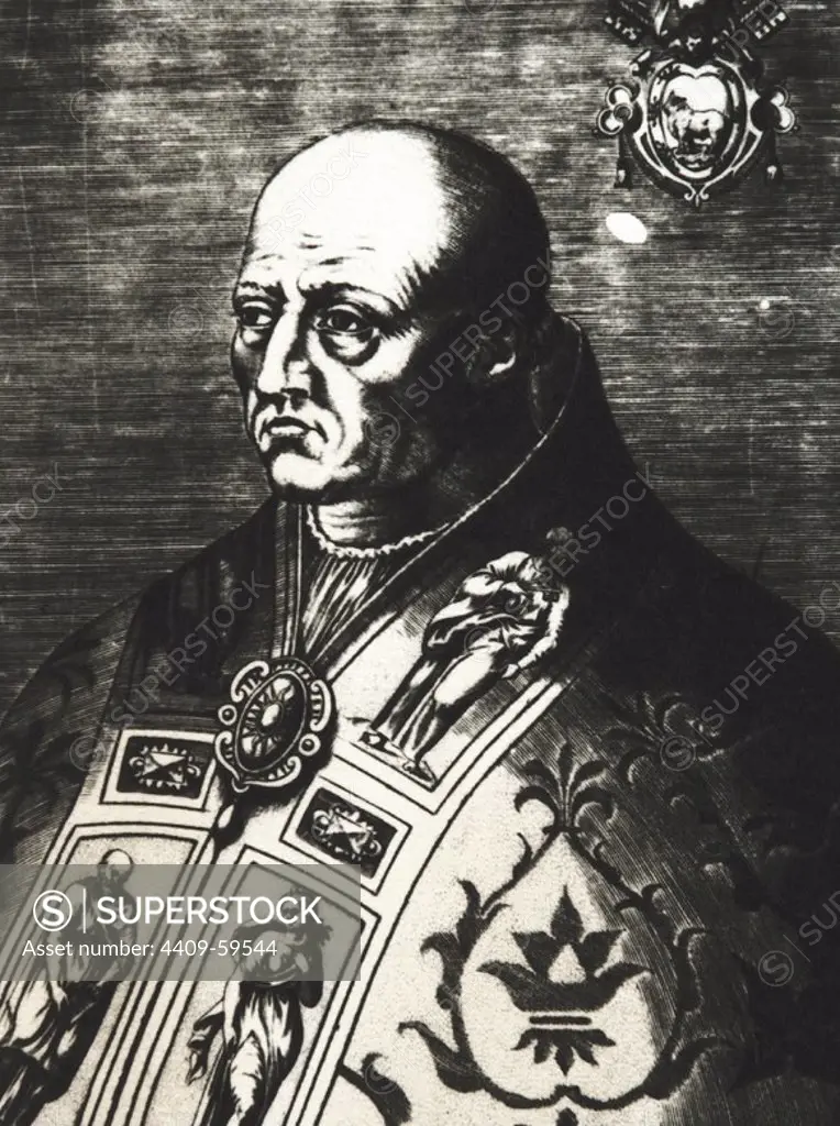 Pope Callixtus III (1378-1458). Born Alfons de Borja. Pope from 1455-1458. Portrait. Engraving.