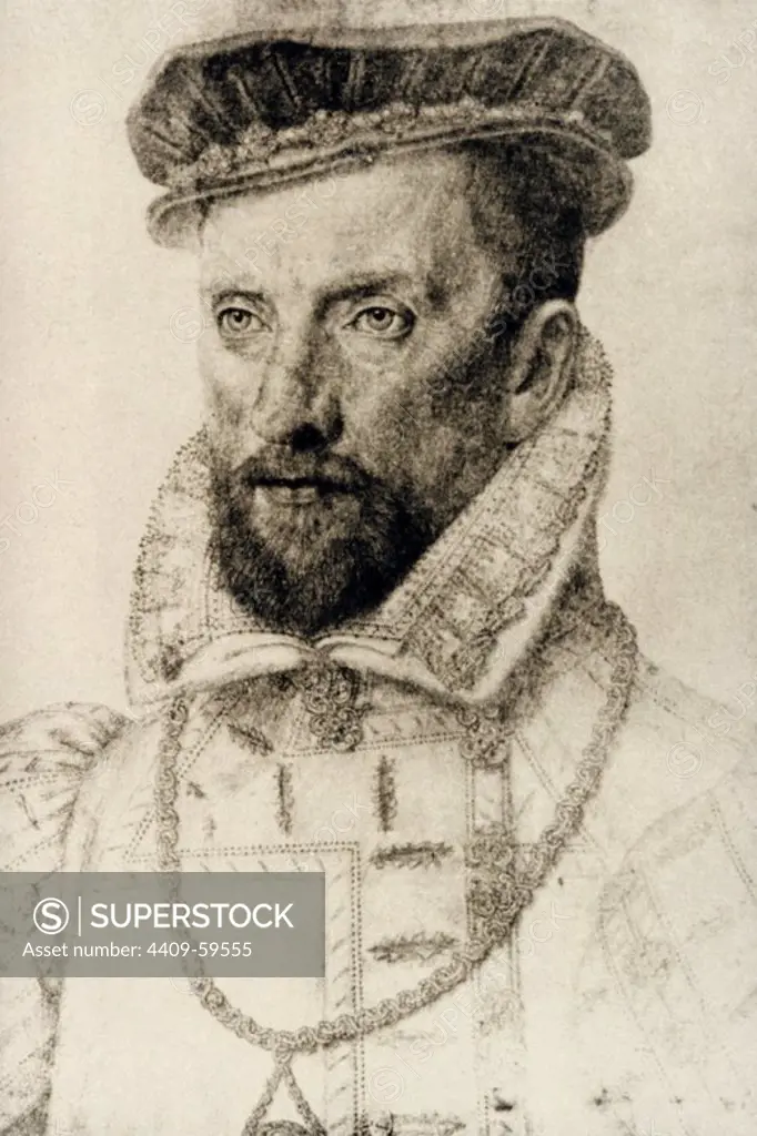 Gaspard II de Coligny (1519-1572). French nobleman and admiral. Huguenot leader in the French Wars of Religion. Portrait by Francois Clouet.