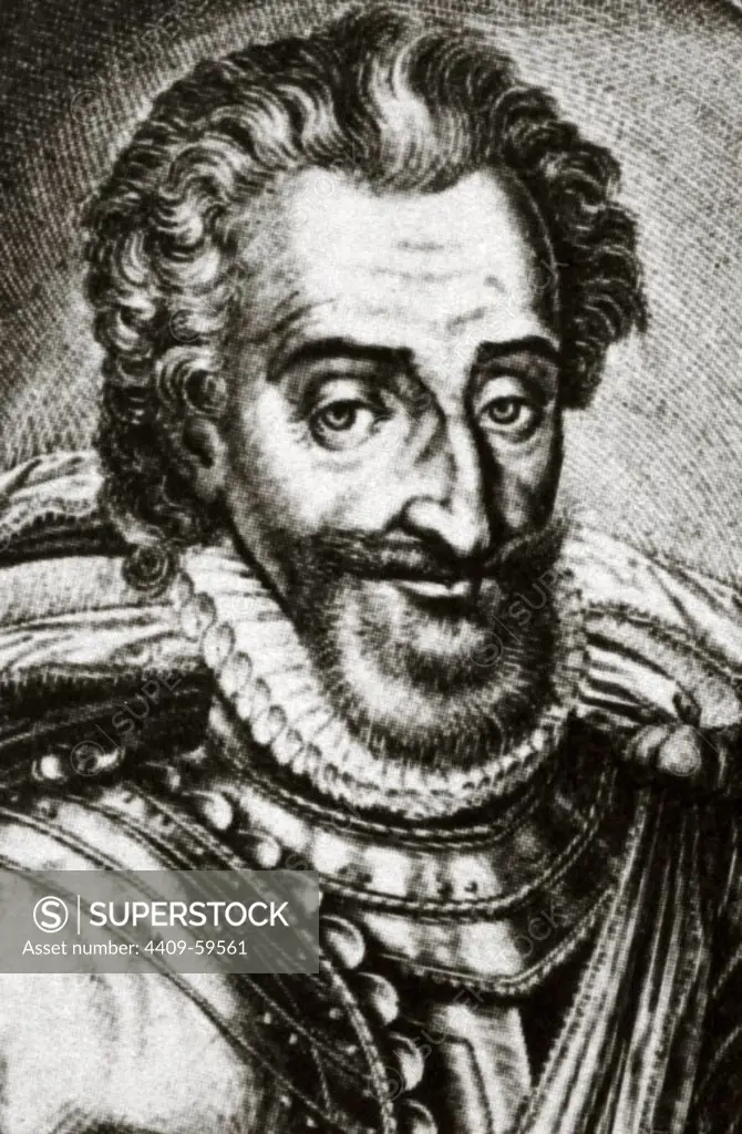 Henry IV of France (1553-1610). King of Navarre as Henry III from 1572-1610 and King of France from 1589-1610. Portrait. Engraving.