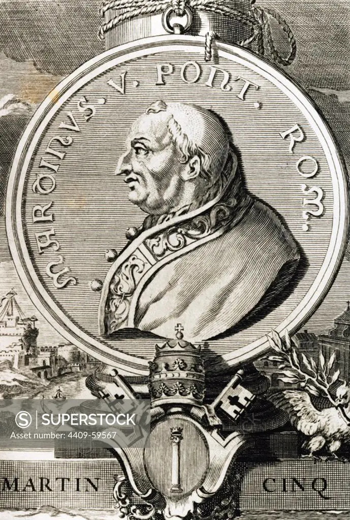 Pope Martin V (1369-1431). Born Otto Colonna. Pope from 1417-1431. Portrait. Engraving.