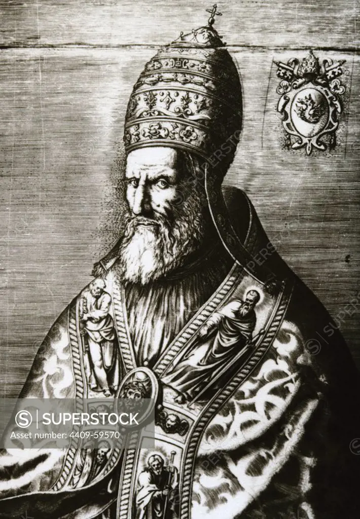 Pope Gregory XIII (1502-1585). Born Ugo Boncompagni. Pope from 1572-1585. Portrait. Engraving.