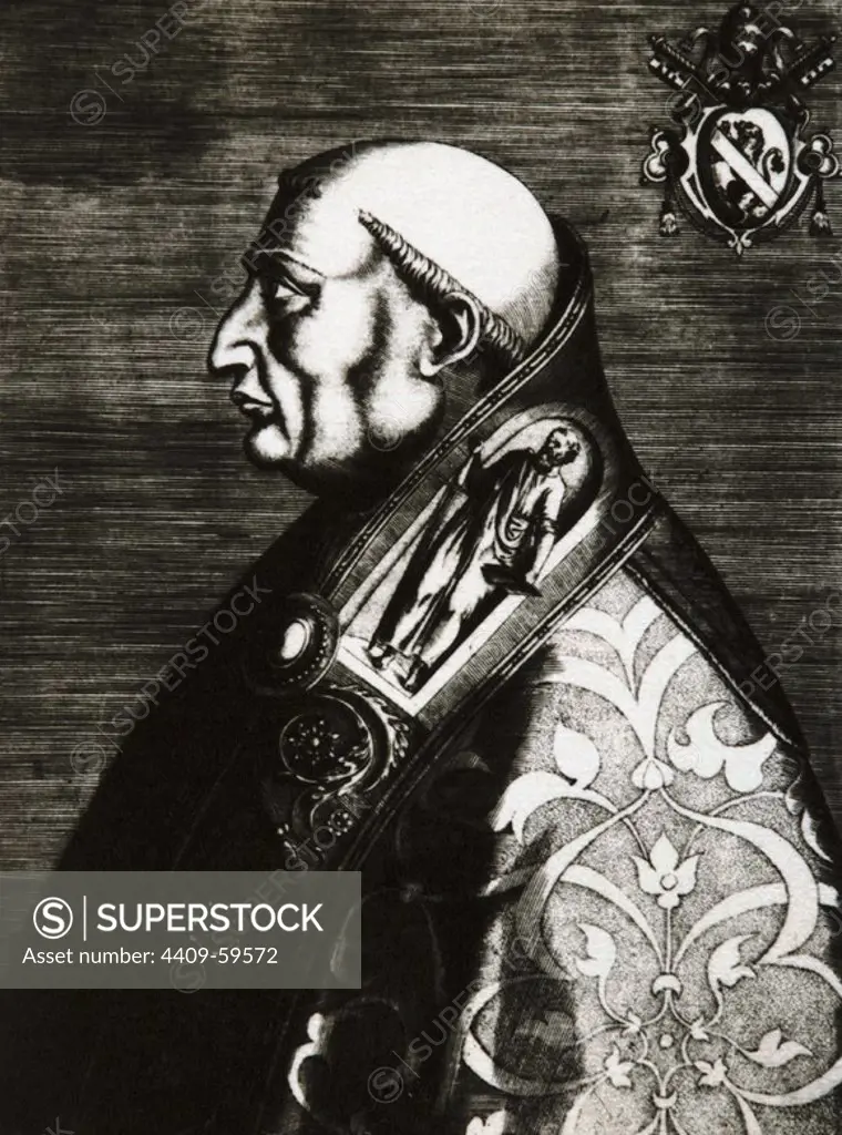 Pope Paul II (1417-1471). Born Pietro Barbo. Pope from 1464-1471. Portrait. Engraving.