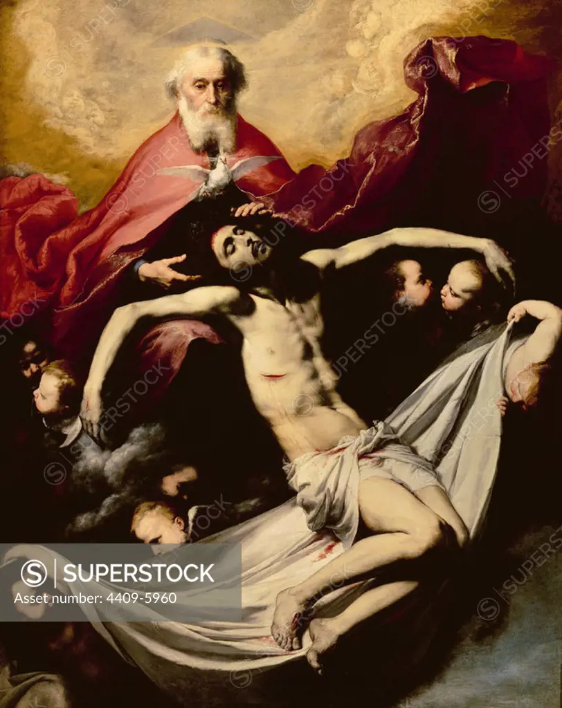 The Holy Trinity. La Santisima Trinidad. 1632-1636. Oil on canvas (225 x 181). Madrid, Prado museum. Author: JUSEPE DE RIBERA. Location: MUSEO DEL PRADO-PINTURA. MADRID. SPAIN. JESUS. ESPIRITU SANTO. DIOS PADRE. CRISTO MUERTO. PADRE ETERNO.
