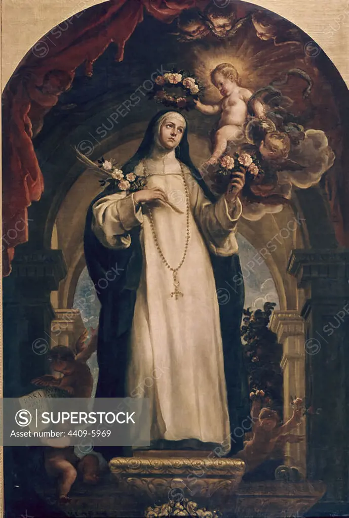 'Saint Rose of Lima', 1683, Spanish Baroque, Oil on canvas, 240 cm x 160 cm, P00663. Author: CLAUDIO COELLO. Location: MUSEO DEL PRADO-PINTURA. MADRID. SPAIN. SANTA ROSA DE LIMA. LIMA SANTA ROSA.