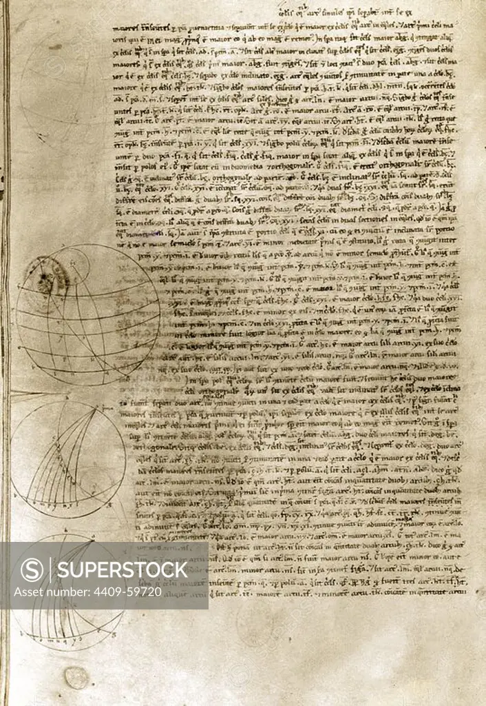 THEODOSIUM "TREAT OF THE SPHERE". 14th century. Folio 11 reverse. Originary from Cathedral of Toledo. National Library. Madrid. Spain.