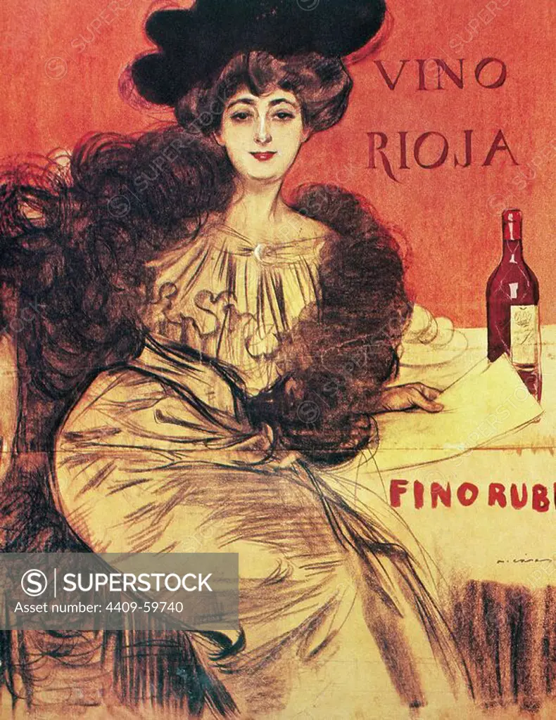 Advertisement. "Rioja wine." Made by the Catalan painter Ramon Casas (1866-1932). Modernist style. Early 20th century. Spain.