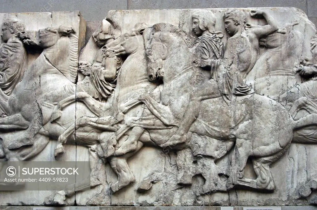 Greek Art. Parthenon. 5th century B.C. North frieze. XLIII. Riders. It comes from the Acropolis in Athens. British Museum. London. England. UK.