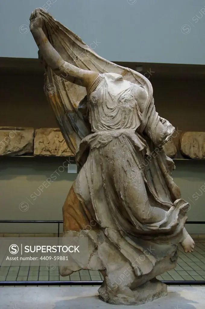 Nereid Monument. Sculptured tomb from Xanthos. Classical period Lycia. Turkey. Statue of Nereid. 390-380 BC. British Museum. London. England. United Kingdom.