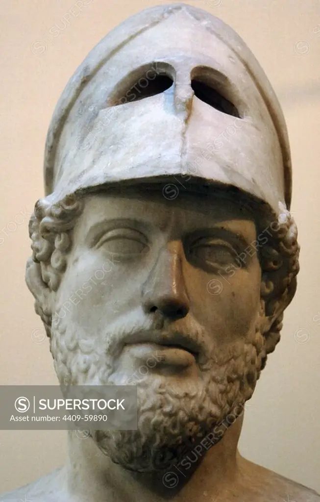 Pericles (495-429 BC). Greek statesman. Orator and general of Athens during the Golden Age. Roman copy of 2nd AD. From Hadrian's Villa. Tivoli. Italy. British Museum. London. England. United Kingdom.