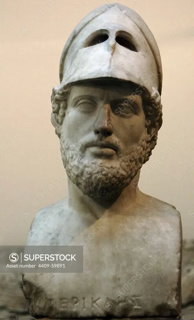 Pericles (495-429 BC). Greek statesman. Orator and general of Athens during the Golden Age. Roman copy of 2nd AD. From Hadrian's Villa. Tivoli. Italy. British Museum. London. England. United Kingdom.