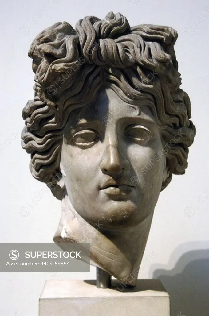 Apollo. Head. Marble. 120-140 AD. From Palace of Justinian, Rome. British Museum. London. England. United Kingdom.