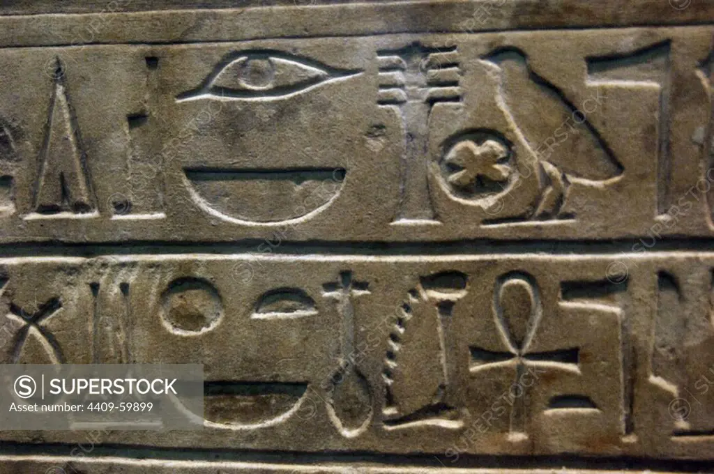 Hieroglyph. Sela of Amenemhat I. 12th Dynasty. Middle Kingdom. British Museum. London.