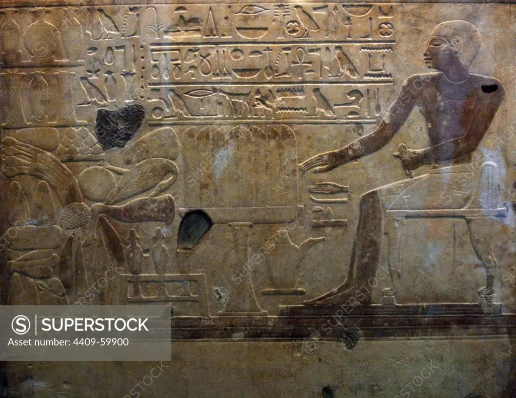Amenemhat I. 1st King. 12th Dynasty (1991-1962 BC). Middle Kingdom. Limestone, painted, stela of Amenemhat. Table offerings. British Museum. London. England. United Kingdom.
