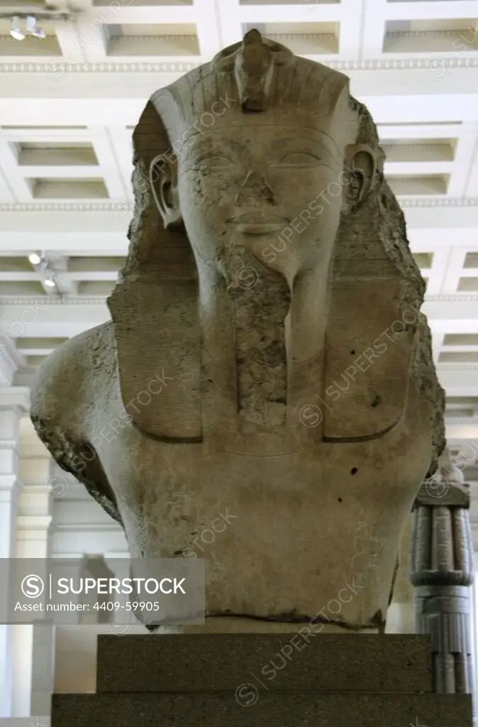 Amenhotep III, also known as Amenhotep the Magnificent. Pharaon on the 18th Dynasty. About 1386-1349 BC. Egyptian New Kingdom. Colossal statue. From Thebes. British Museum. London. England. United Kingdom.