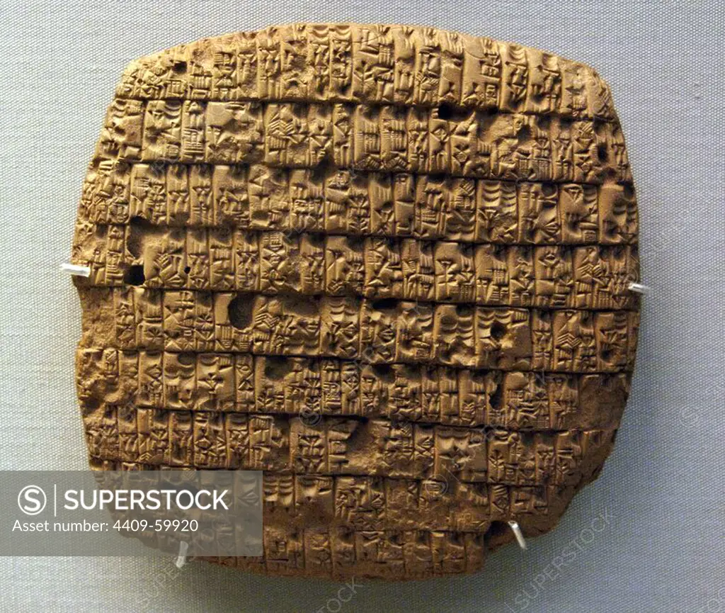 Cuneiform tablet depicting beer allocation. 2351-2342 BC. From Girsu. Uruinimgina King. British Museum. London.