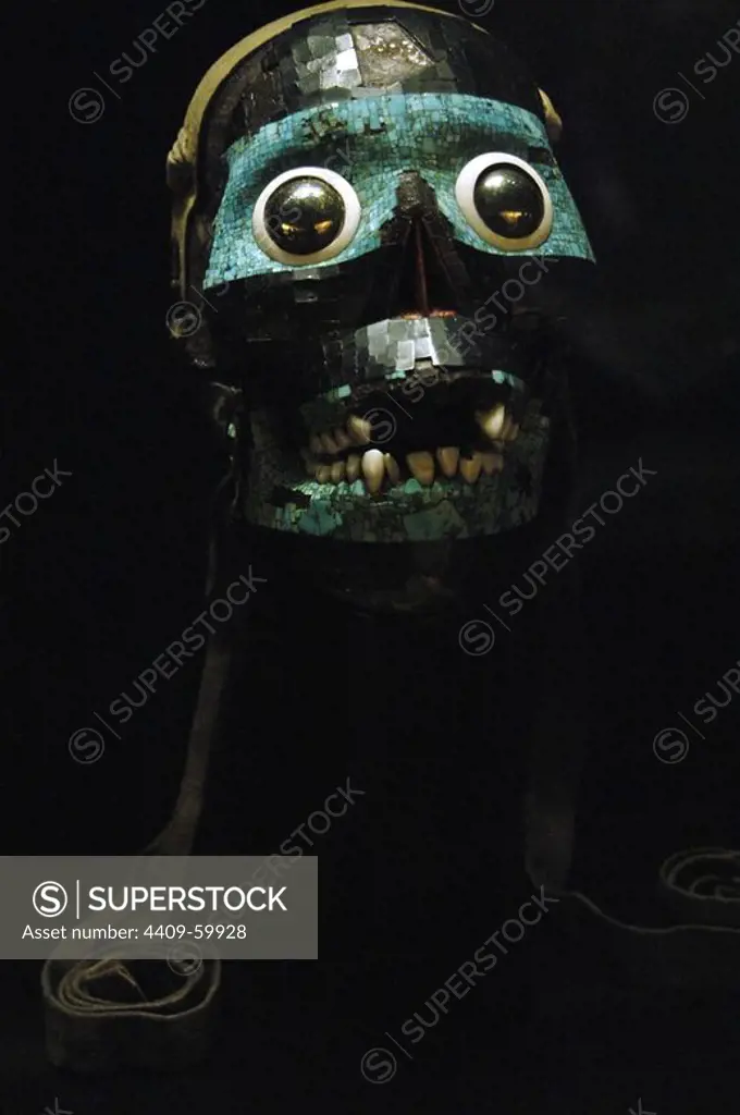 Mexica/Mixtec. 15th-16th C. From Mexico. The skull of the smoking mirror. Turquoise, lignite and pyrite. British Museum. London. England. United Kingdom.