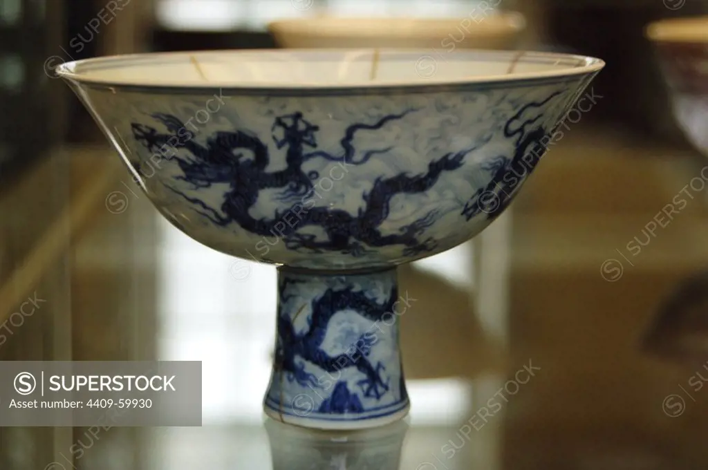 China. Underglazee blue cups. Ming dynasty, Xuande period (1426-35 AD). British Museum. London. England. United Kingdom.