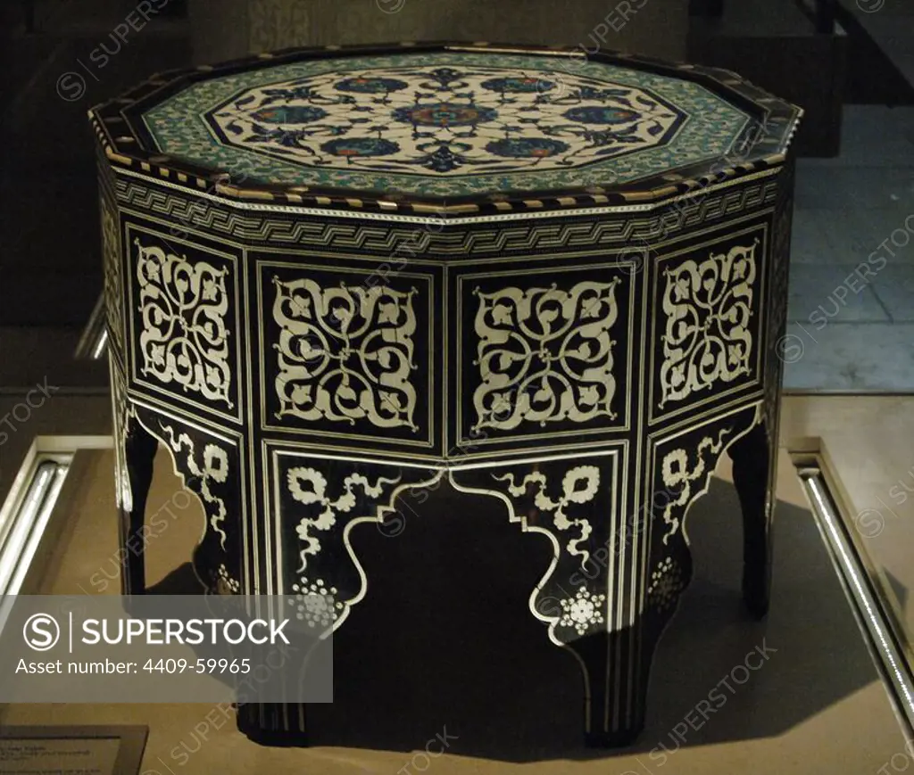 Ottoman marquetry and tile-top table. Turkey, Iznik and Istanbul. 1560. Islamic MIddle East. Victoria and Albert Museum. London. England. United Kingdom.