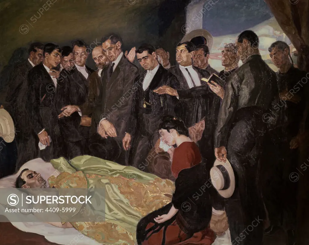 'The Death of the Bullfighter', ca. 1912, Oil on canvas, 219 x 274 cm. Author: DANIEL VAZQUEZ DIAZ. Location: MUSEO REINA SOFIA-PINTURA. MADRID. SPAIN.
