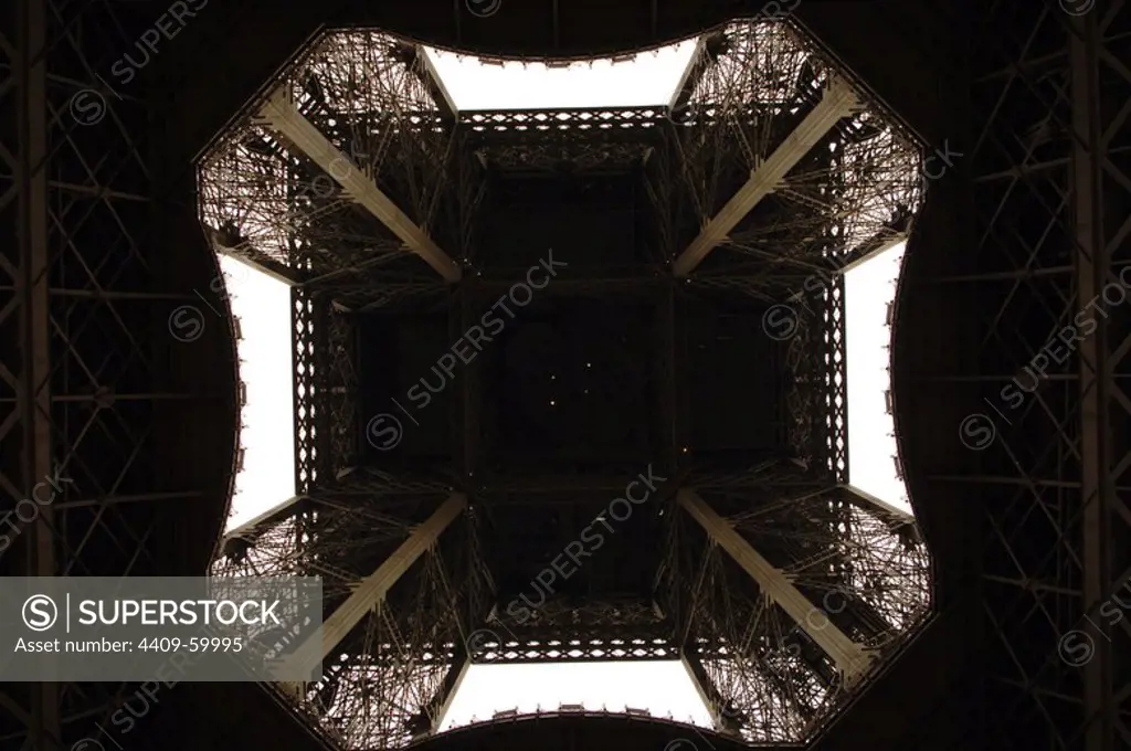 France. Paris. Eiffel Tower by Gustave Eiffel (1832-1923). Iron tower. Detail.
