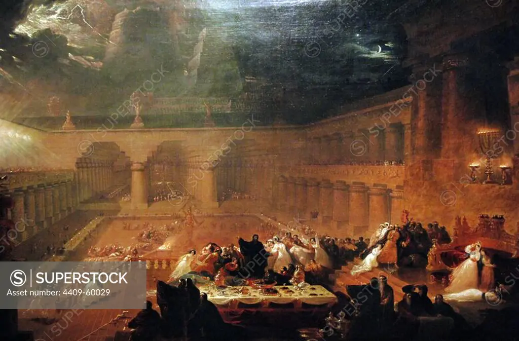 John Martin (1789-1854). English Romantic painter. Belshazzar's Feast, c.1820. Biblical episode, the Book of Daniel. Oil on canvas (80 x 120,7 cm). Detail. Yale Center for British Art, New Haven, Connecticut, United States.