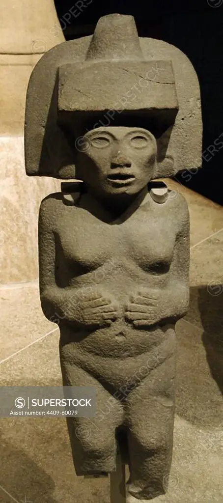 Pre-Colombian period. Huastec civilization. Goddess. Stone sculpture. Mexico, 900-1521 AD. British Museum. London, England, United Kingdom.