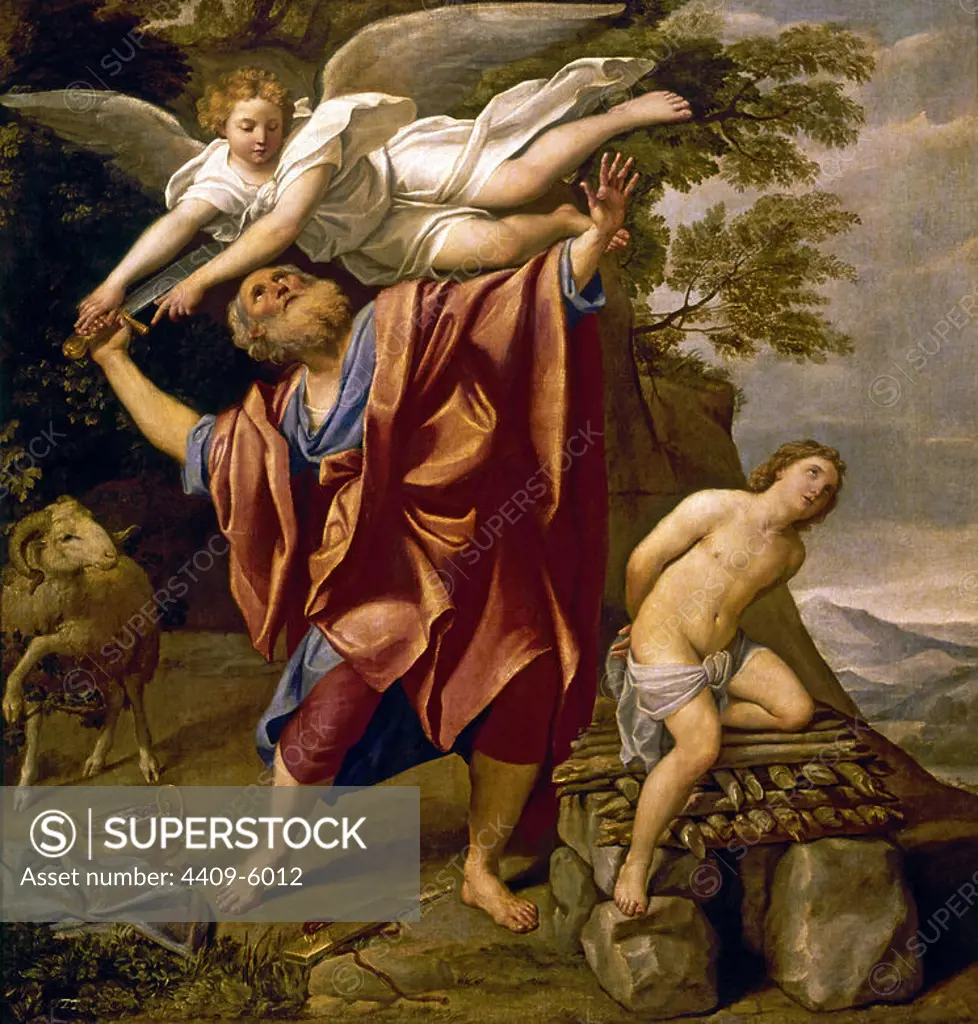 'The Sacrifice of Isaac', 1627-1628, Italian School, Oil on canvas, 147 cm x 140 cm, P00131. Author: DOMENICHINO. Location: MUSEO DEL PRADO-PINTURA. MADRID. SPAIN.