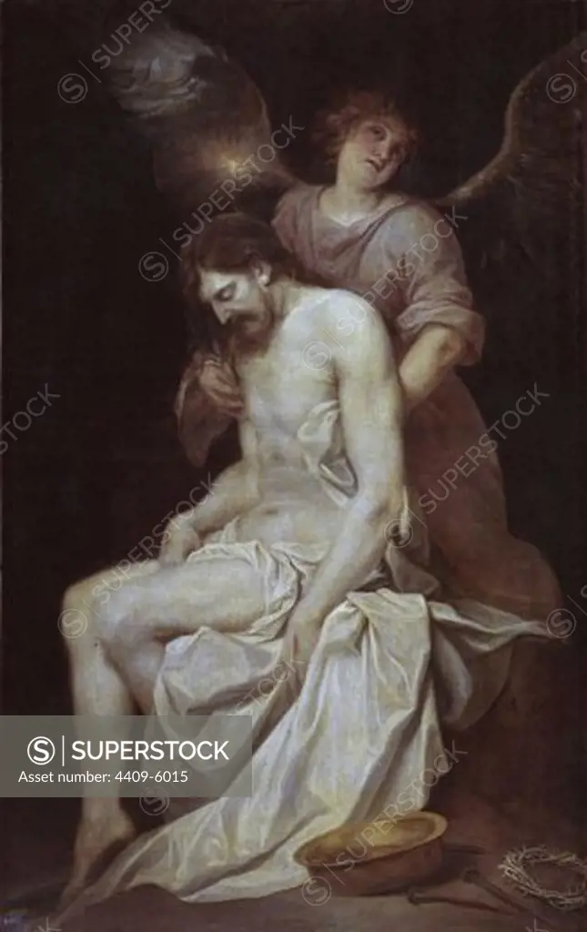 The dead Christ supported by an angel - 1646/52 - 137 x 100 cm - oil on canvas - Spanish Baroque - NP 2637. Author: CANO, ALONSO. Location: MUSEO DEL PRADO-PINTURA, MADRID, SPAIN. Also known as: CRISTO MUERTO SOSTENIDO POR UN ANGEL.