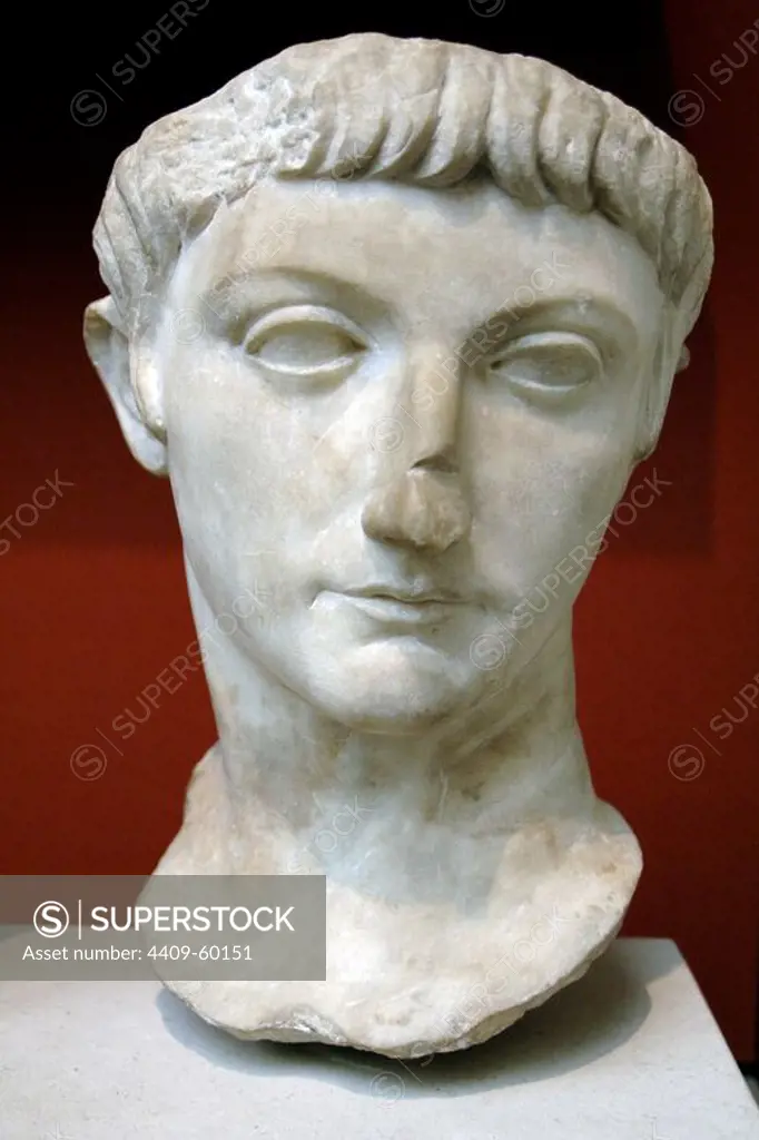 Portrait head from a statue of a prince of the Julio-Claudian dynasty, perhaps the younger Drusus, son of the roman emperor Tiberius. Marble. 20-40 AD. From Kyrenia (Cyprus). British Museum. London. England. United Kingdom.