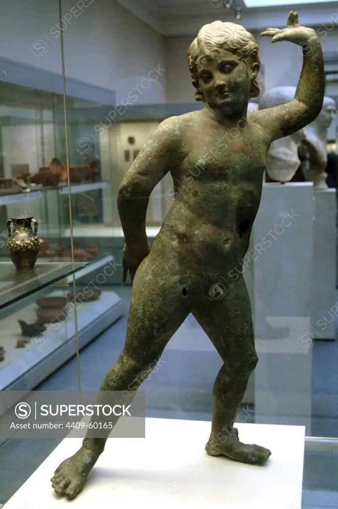 Roman statue of a dancing child, perhaps Cupid. Bronze. 10-100 AD. Possibly from Foggia. British Museum. London. England. United Kingdom.