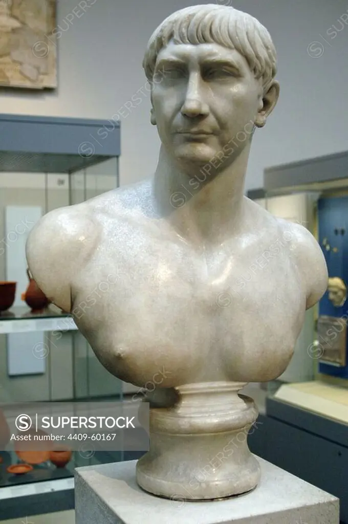 Trajan (53-117 AD). Roman emperor. Bust. Marble. Found near Rome (Italy). British Museum. London. England. United Kingdom.