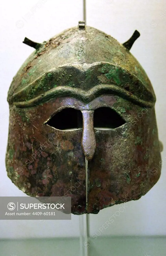 Apulo-Corinthian helmet. Bronze. 400-350 BC. From Ruvo, Apulia. British Museum. London. England. United Kingdom.